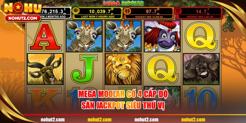 Mega Moolah có 4 cấp độ săn jackpot siêu thú vị
